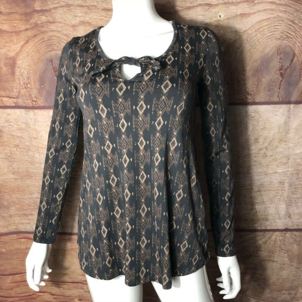 Billabong Womens Blouse Black Beige Geometric XS
